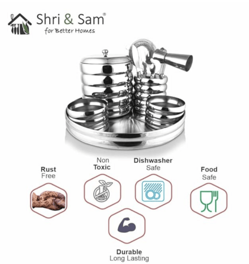 Shri & Sam Stainless Steel Ribbed Bar Set with 1 PC Ice Bucket, 1 PC Tray, 4 PCS Bar Tools with Tool Holder, 2 PCS Snack Bowls - Image 3